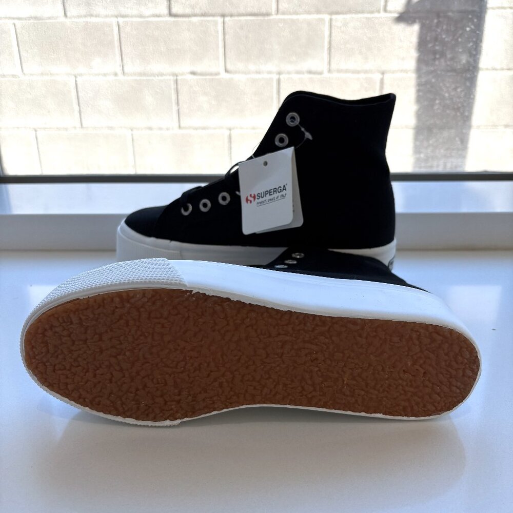 Superga 2708 High Top Platform Sneakers Lace Up Black Size 38 US 7.5 NEW - Picture 6 of 9
